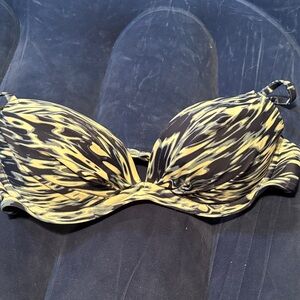 White and Blue Abstract Print Underwire Bikini Top